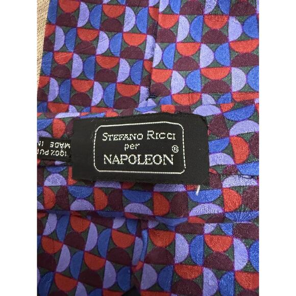 Stefano Ricci per Napoleon Tie Mens One Size Blue Red Geometric Silk Made Italy - Picture 8 of 11